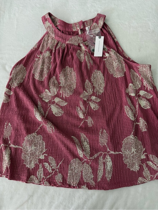 Anthropologie Tops - Anthropologie Feather Bone Halter Tank Top Blouse Crinkle Floral Large Pink E10
